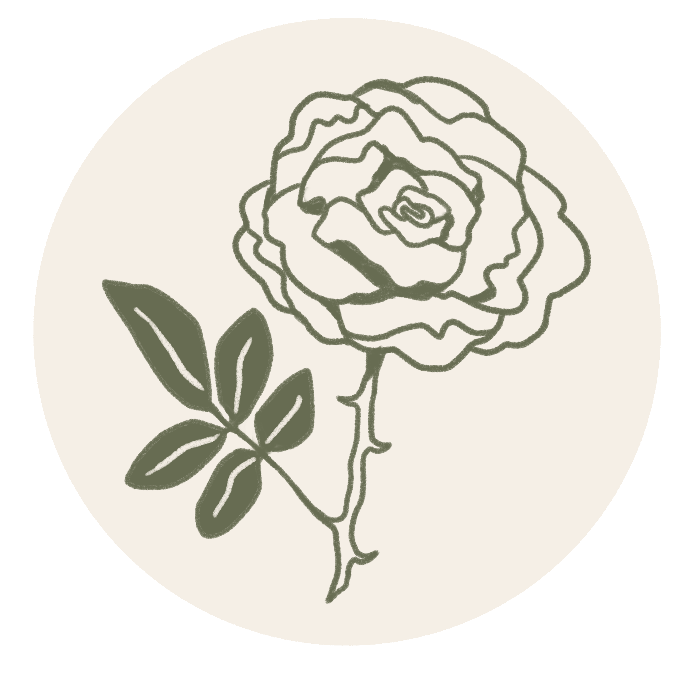 Line art illustration of a human head profile with a flower and leaves
