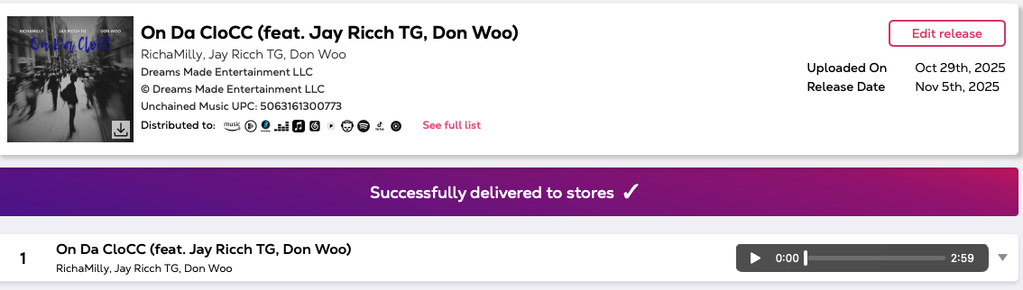 Album cover featuring a black-and-white photo of silhouetted people walking outdoors, with purple text 'On Da CloCC' in the upper left corner.