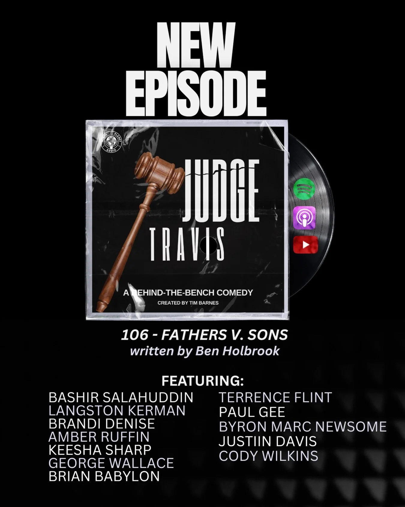 new #JudgeTravis episode! &ldquo;Fathers v. Sons&rdquo; written by @baholbrook. this episode kicks a lot of elements into gear as we build up to the finale in episode 8! thanks for joining the ride! have you subscribed on your favorite podcast app ye