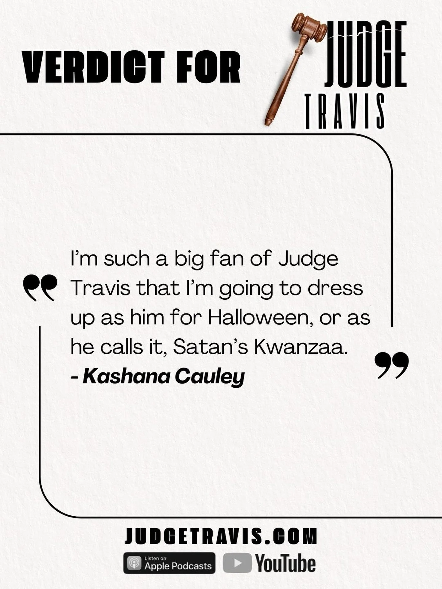 a verdict for #JudgeTravis from @kashanacauley. and if you haven&rsquo;t read her latest novel THE PAYBACK, fix that! episodes 1-4 of JUDGE TRAVIS are out now wherever you find podcasts. Four more to go!