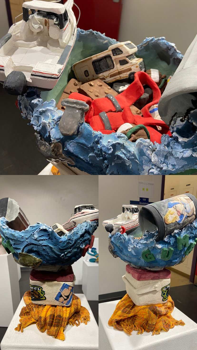 2025.
Stoneware, Underglaze, Glaze, Wire.
10" Diameter x 15"