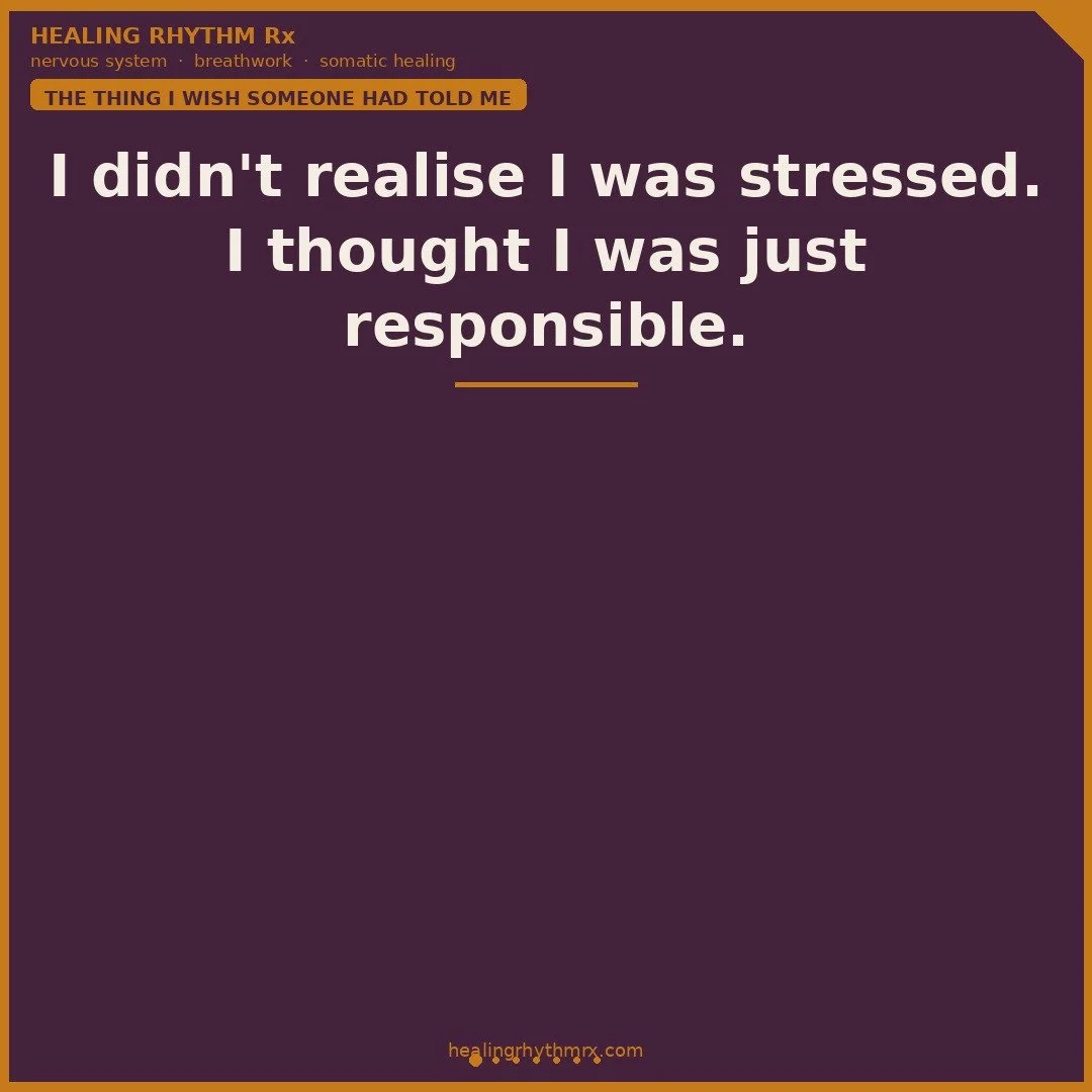⁠
I didn't realise I was stressed. I thought I was just responsible.⁠
⁠
Stress didn't look like stress for me.⁠
⁠
It looked like efficiency. Like diligence. Like making sure everything was taken care of.⁠
⁠
I thought I was coping. I was just running 