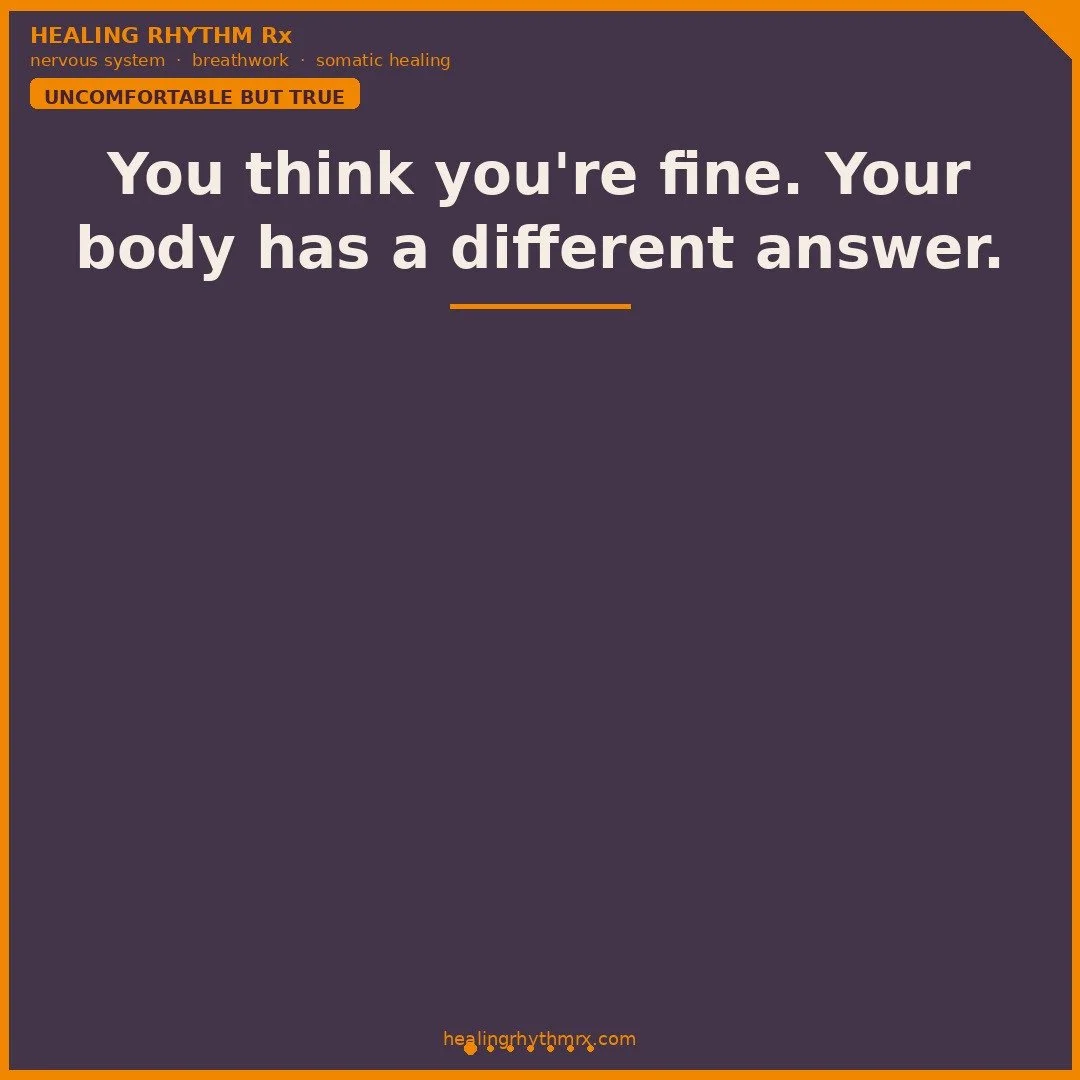⁠
You think you're fine. Your body has a different answer.⁠
⁠
'Fine' became my default setting for years.⁠
⁠
Still sleeping (kind of). Still showing up (mostly). Still performing (on the outside).⁠
⁠
But: light sleep that doesn't restore. Jaw tension