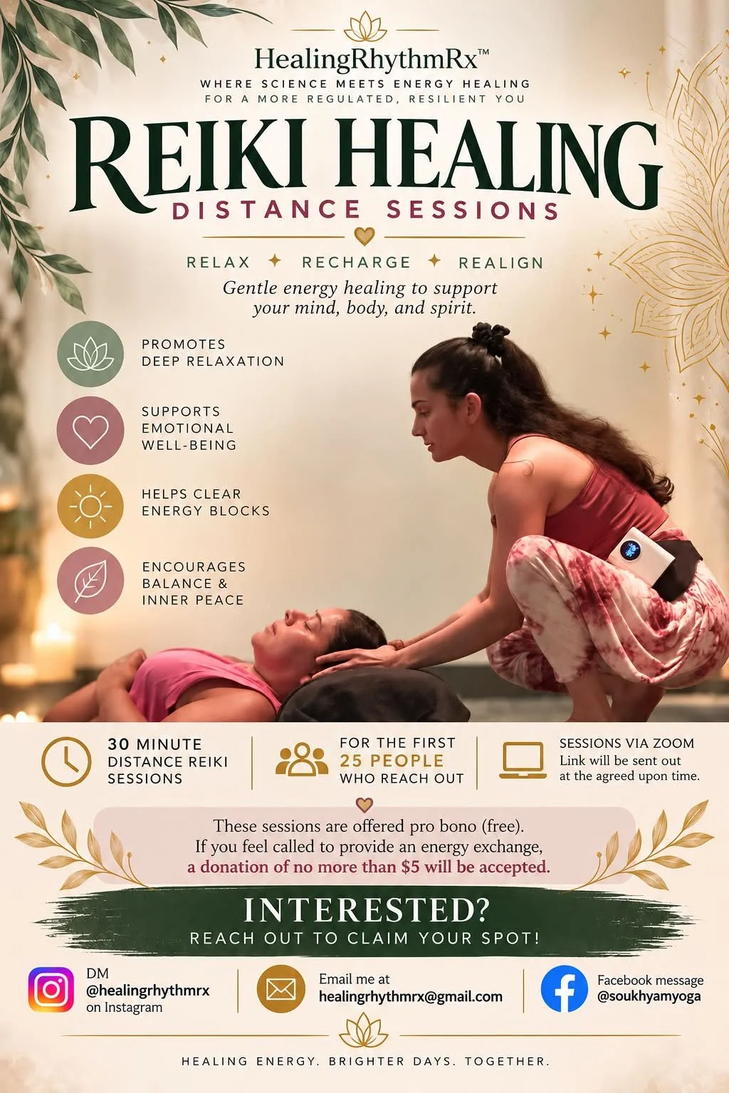✨ A Little Healing Energy, From My Heart to Yours. ✨

🌿 25 Complimentary Distance Reiki Healing Sessions 🌿

Healing is not always about doing more. Sometimes, it&rsquo;s about slowing down, creating space, and allowing yourself to simply receive.


