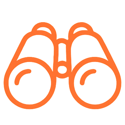 Outline of a pair of binoculars in orange color.