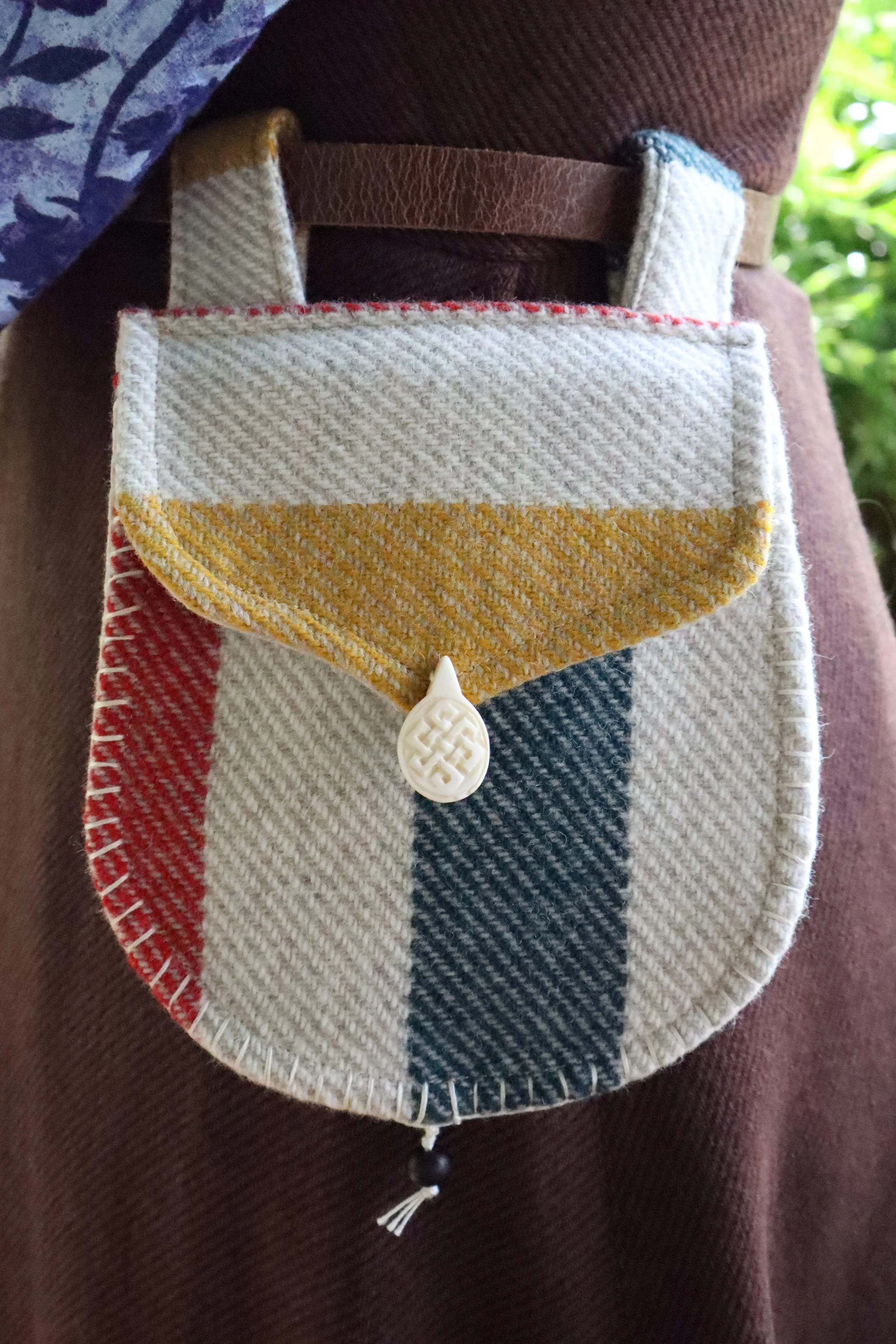 Tan and multicolor Wool Bag with bone clasp