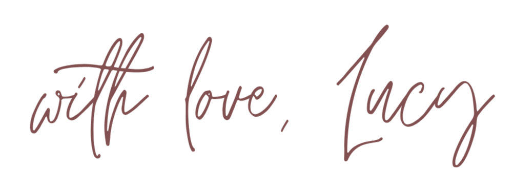 A handwritten style quote that says "with love, Lucy" in dark brown text