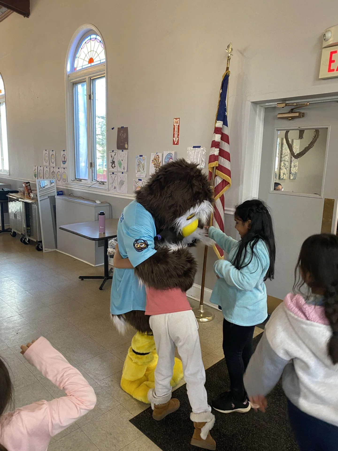 Owlbert greeting kids.jpg