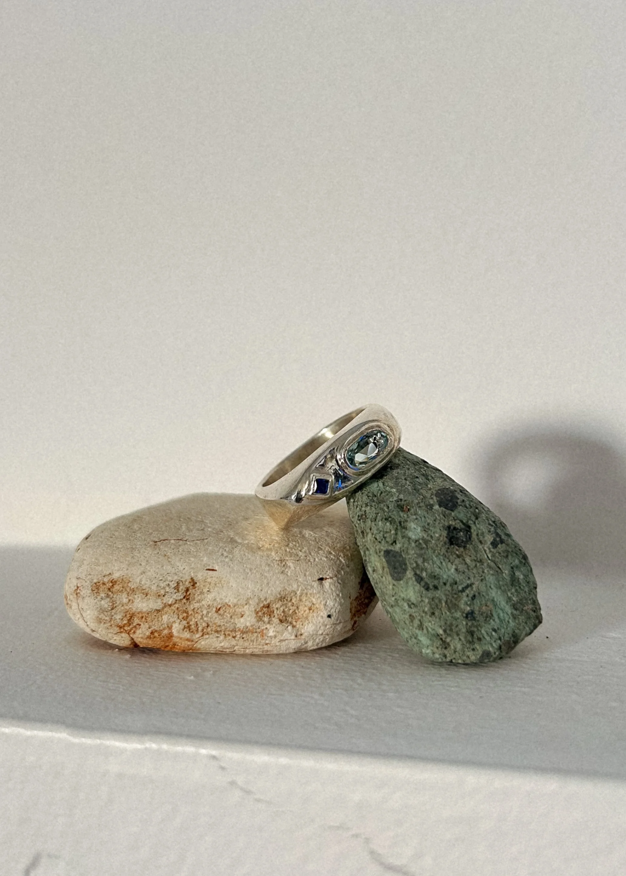 Palmer Chunky Signet with Aquamarine and sapphire