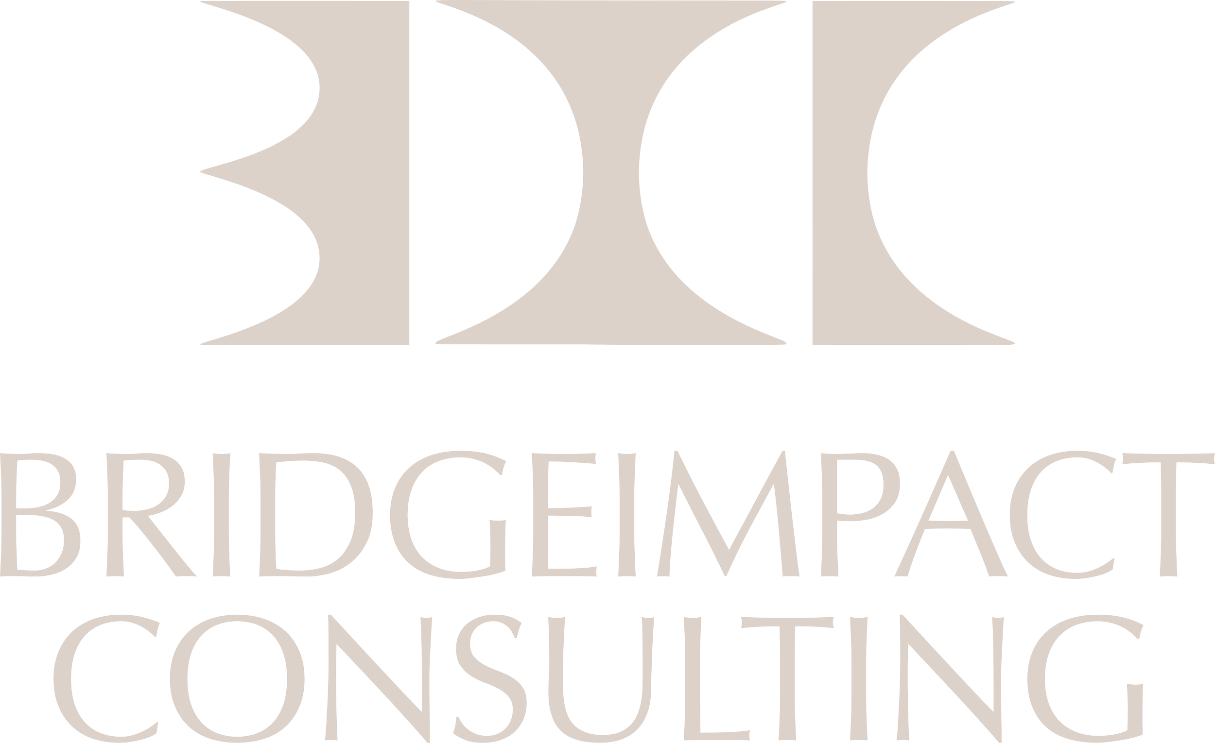 Logo for BDC BridgeImpact Consulting, featuring stylized initials 'BDC' above the full company name in gray text on a black background.
