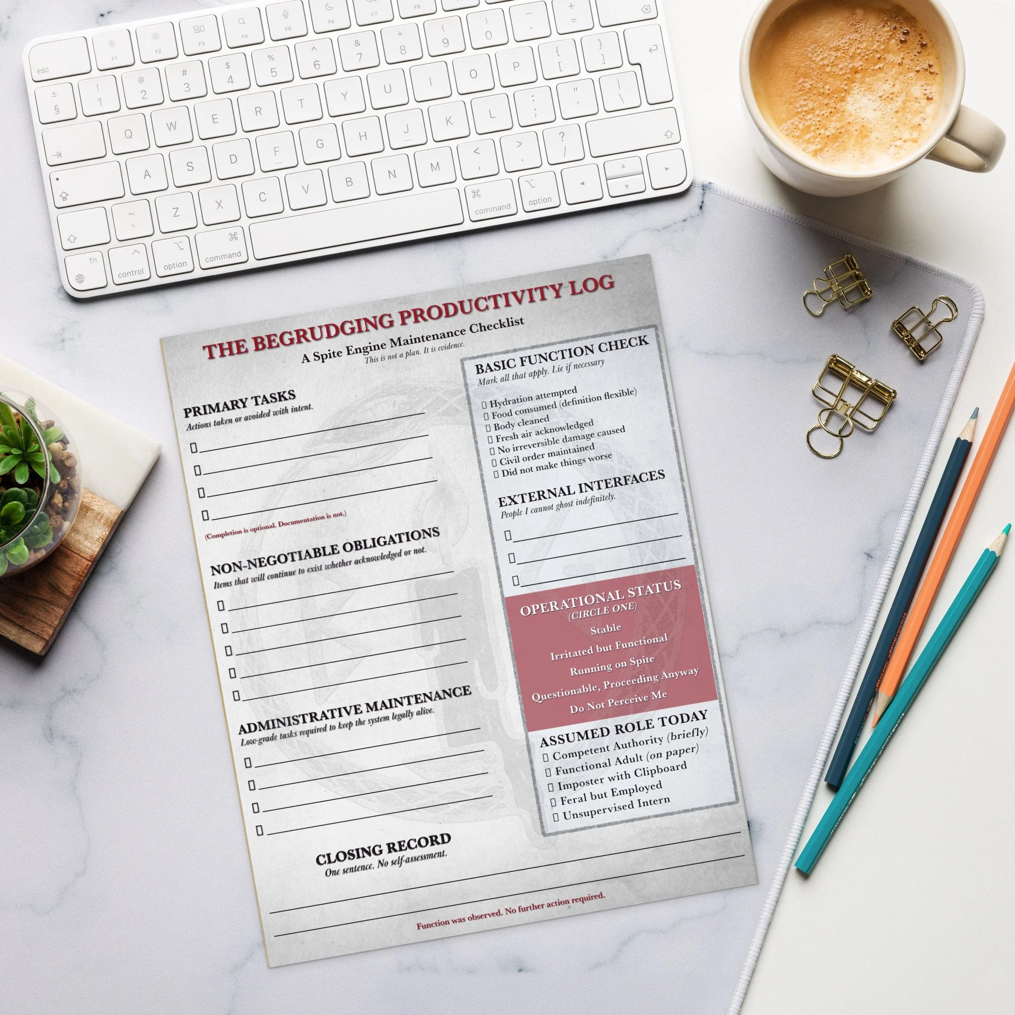 Begrudging Productivity Log