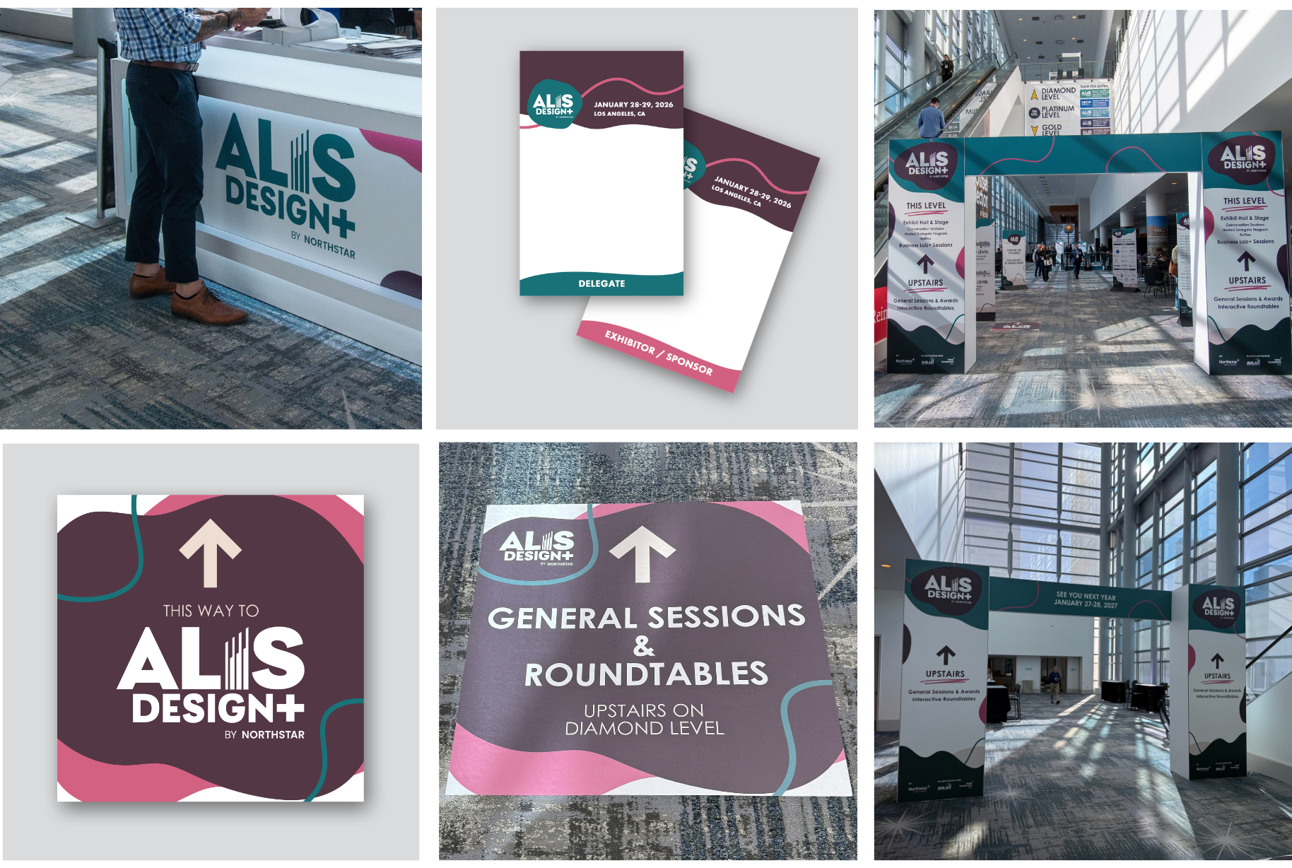 ALIS DESIGN+ 2026 Registration Kick Panel, Event Badges, Entrance Unit and Floor Decals
