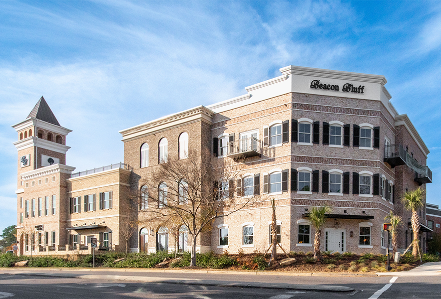 Exterior view of Beacon Bluff, a mixed-use building in downtown North Augusta, South Carolina.