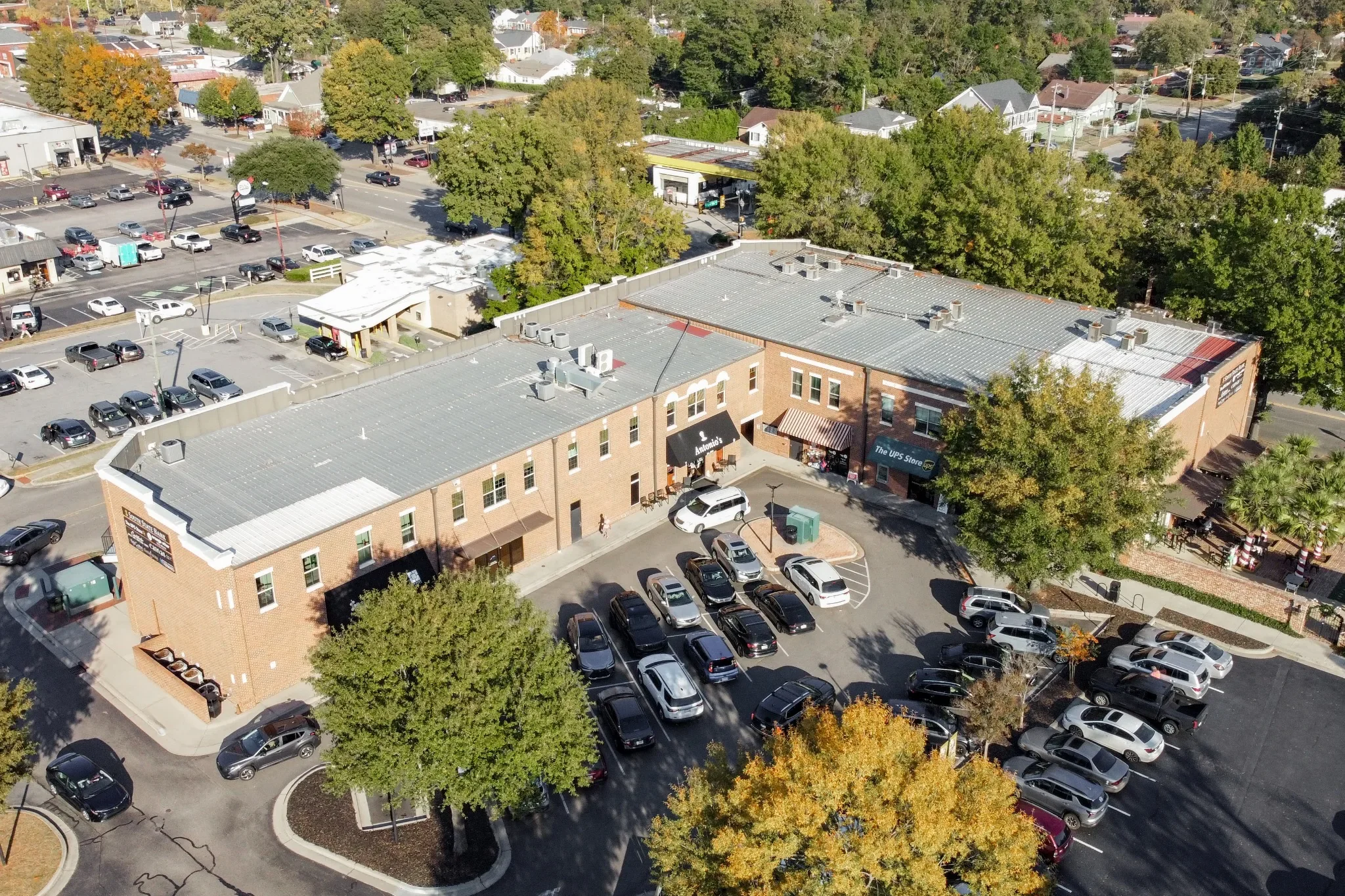 Aerial view of Jackson Square multi-tenant commercial property in downtown North Augusta, South Carolina.