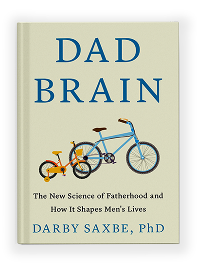Book titled "Dad Brain" with illustrations of a small bike and a larger bike on the cover.