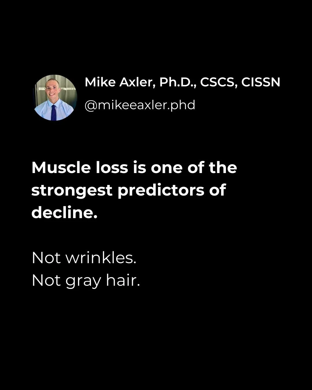 Muscle loss predicts decline &mdash; and that&rsquo;s exactly why it deserves attention.

In both research and real-world coaching, muscle mass and strength are closely tied to how well people age.

Not because muscle is about appearance &mdash;
but 
