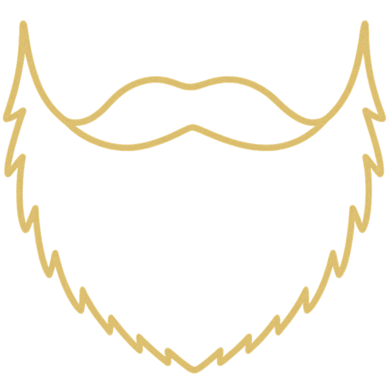Gold outline of a beard with a mustache and sideburns
