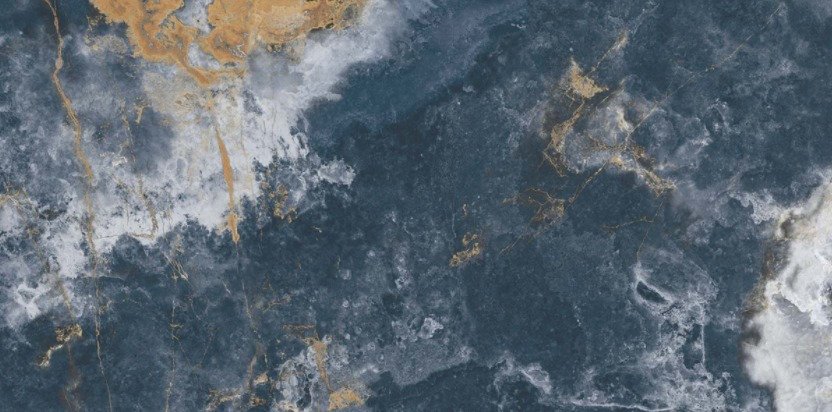 Infinity Porcelain Ocean Blue slab, polished finish, deep blue onyx-look surface with gold and white veining