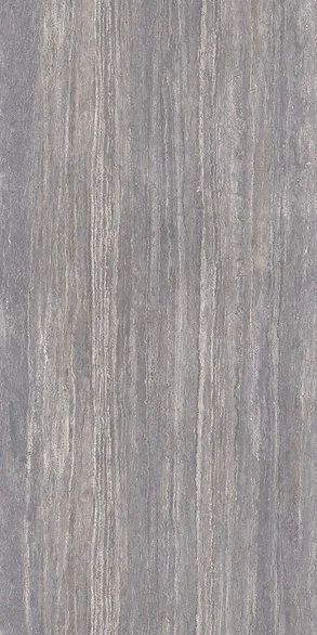 Infinity Porcelain Travertino Grey slab, matte finish, grey travertine-look surface with linear veining