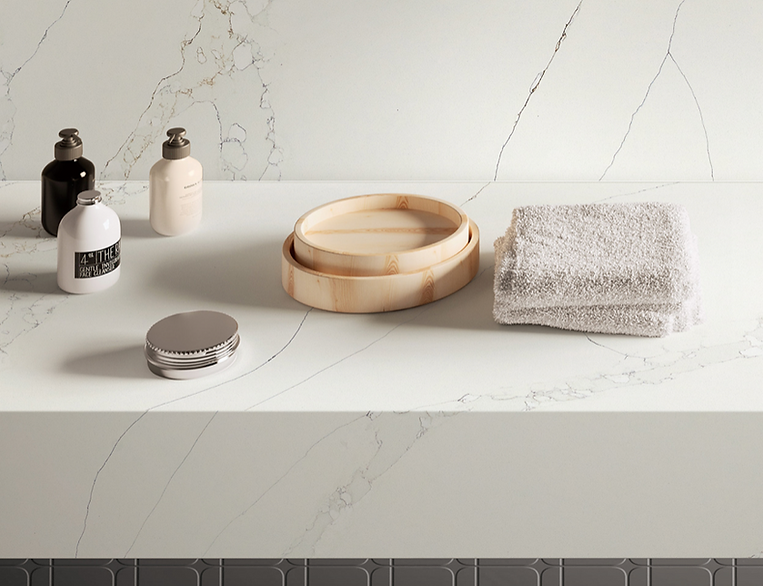 SG Quartz Calacatta Gold engineered stone vanity