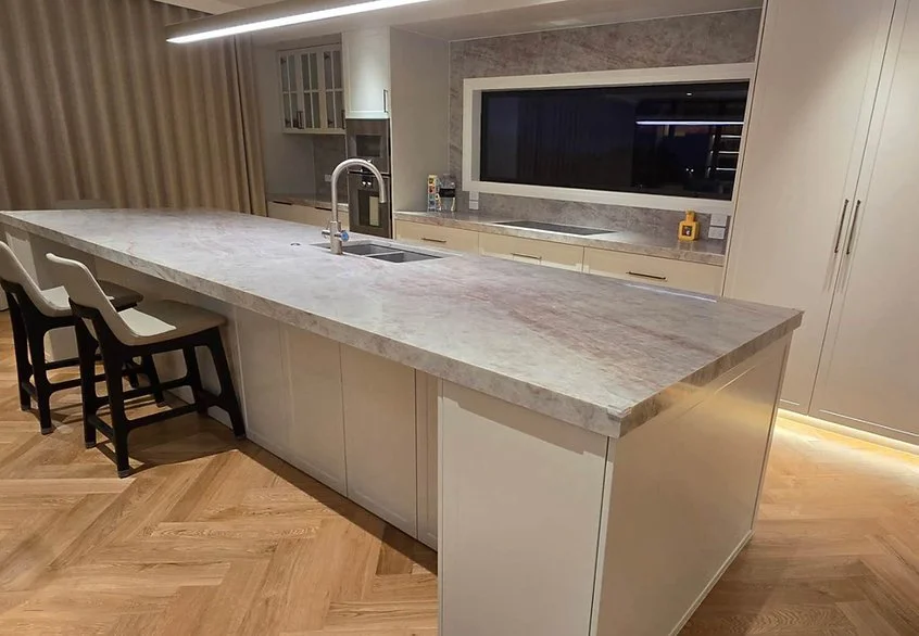 SG Quartz Taj Mahal engineered stone kitchen