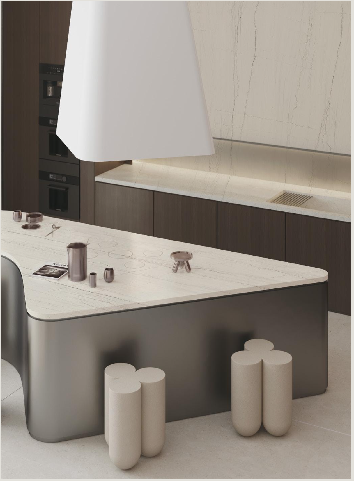 SG Signature Porcelain Iceland porcelain benchtop and island in modern kitchen, white natural finish