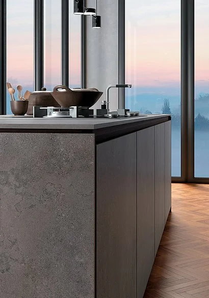 Kitchen sink benchtop in Infinity Porcelain Buxy Select, matte warm grey stone-look finish