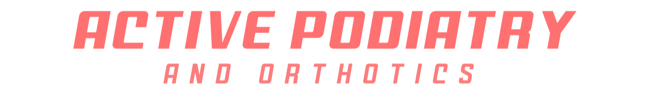 Text saying "Active Podiatry and Orthotics" in bold pink letters on a black background.