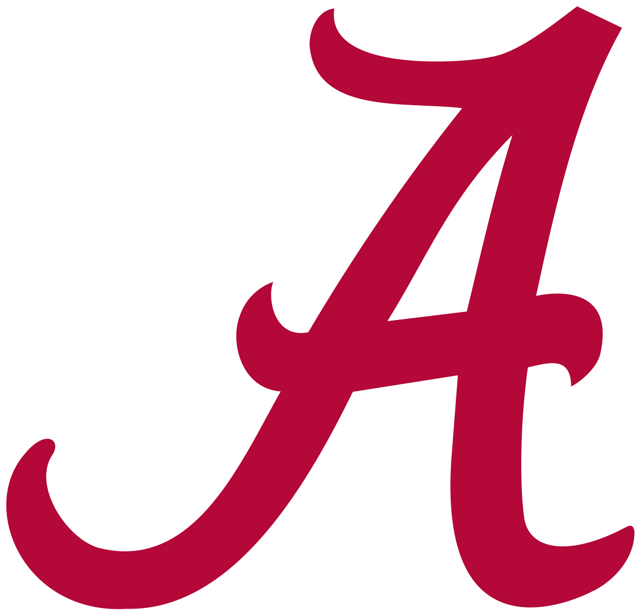 Large decorative letter 'A' in dark red with ornate curls and swirls.