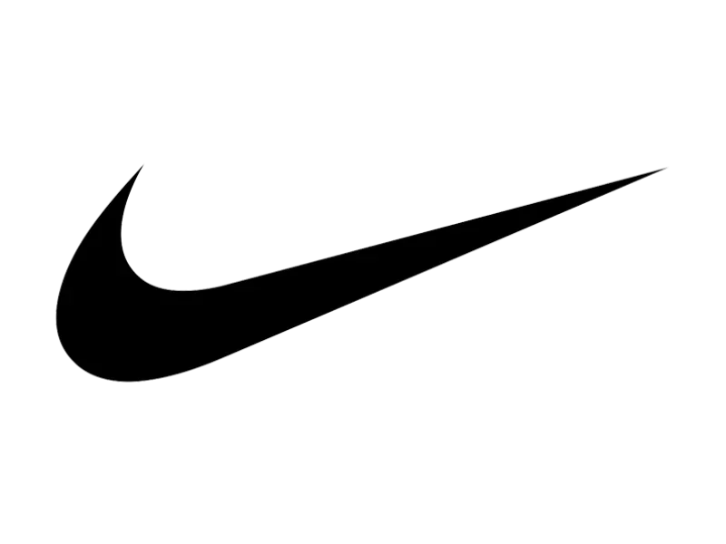 Black Nike swoosh logo on a white background.