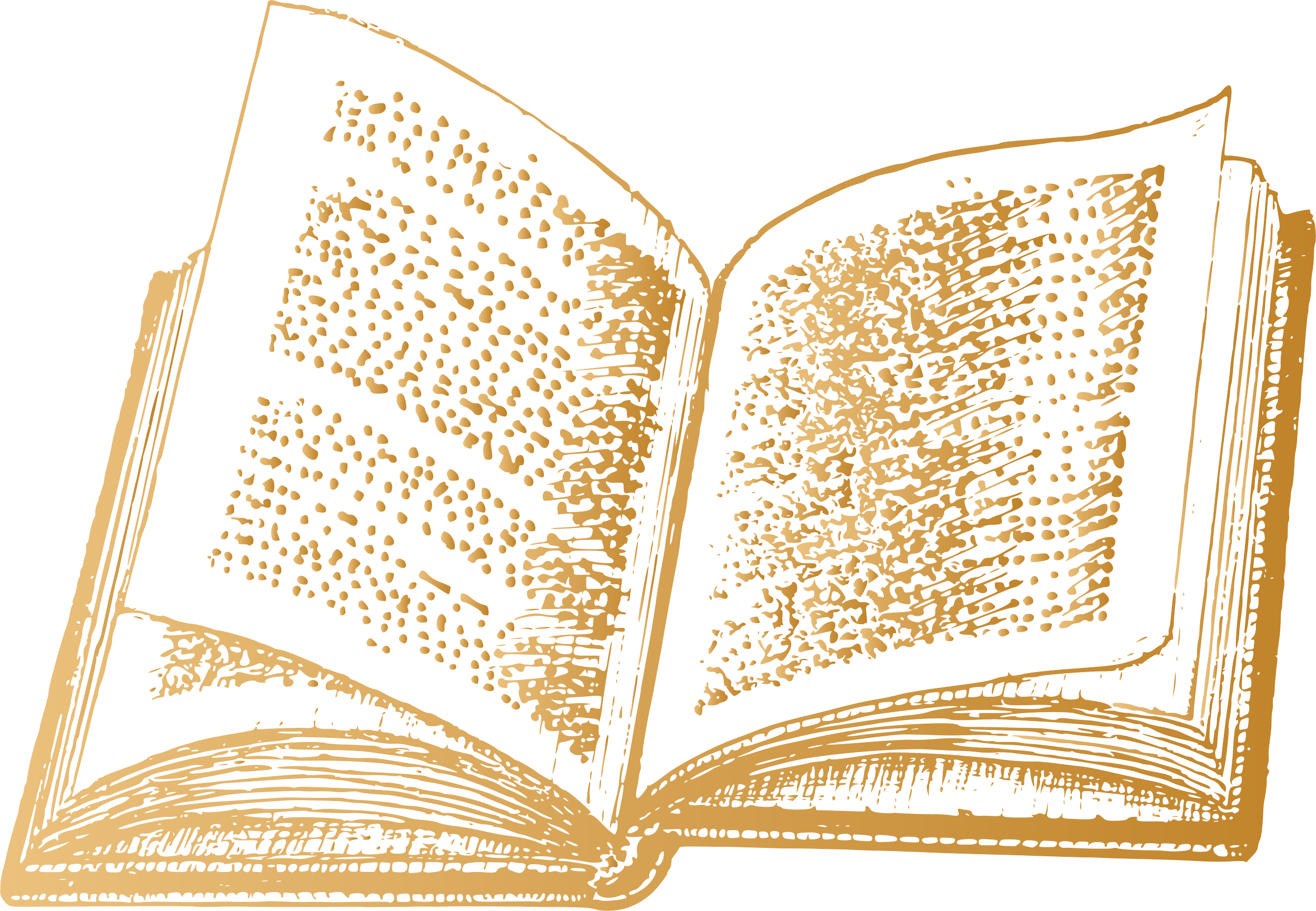 Open book with illustrated pages in tan and white, displaying text and patterns.