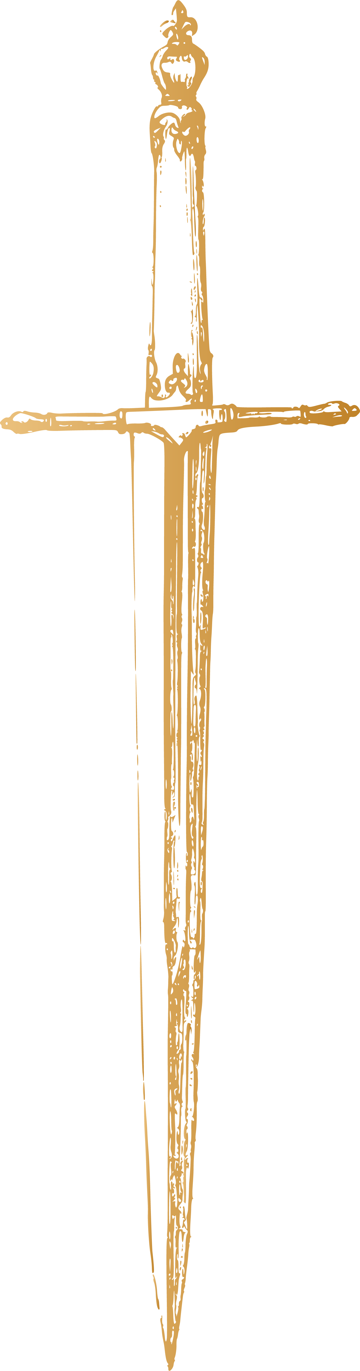 Illustration of a medieval sword with a detailed hilt and a long, straight blade.