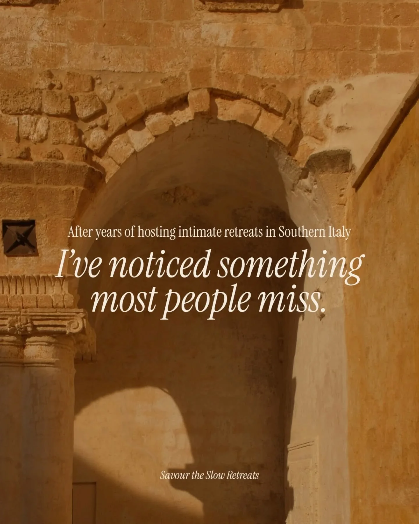 What part of yourself are you craving space for right now? 

People aren&rsquo;t coming on retreat to Italy for the destination.

They&rsquo;re choosing a version of themselves they&rsquo;ve been too busy to listen to.

The one who slows their mornin