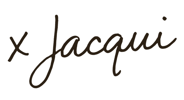 Stylized handwritten text reading 'x Jacqui'.