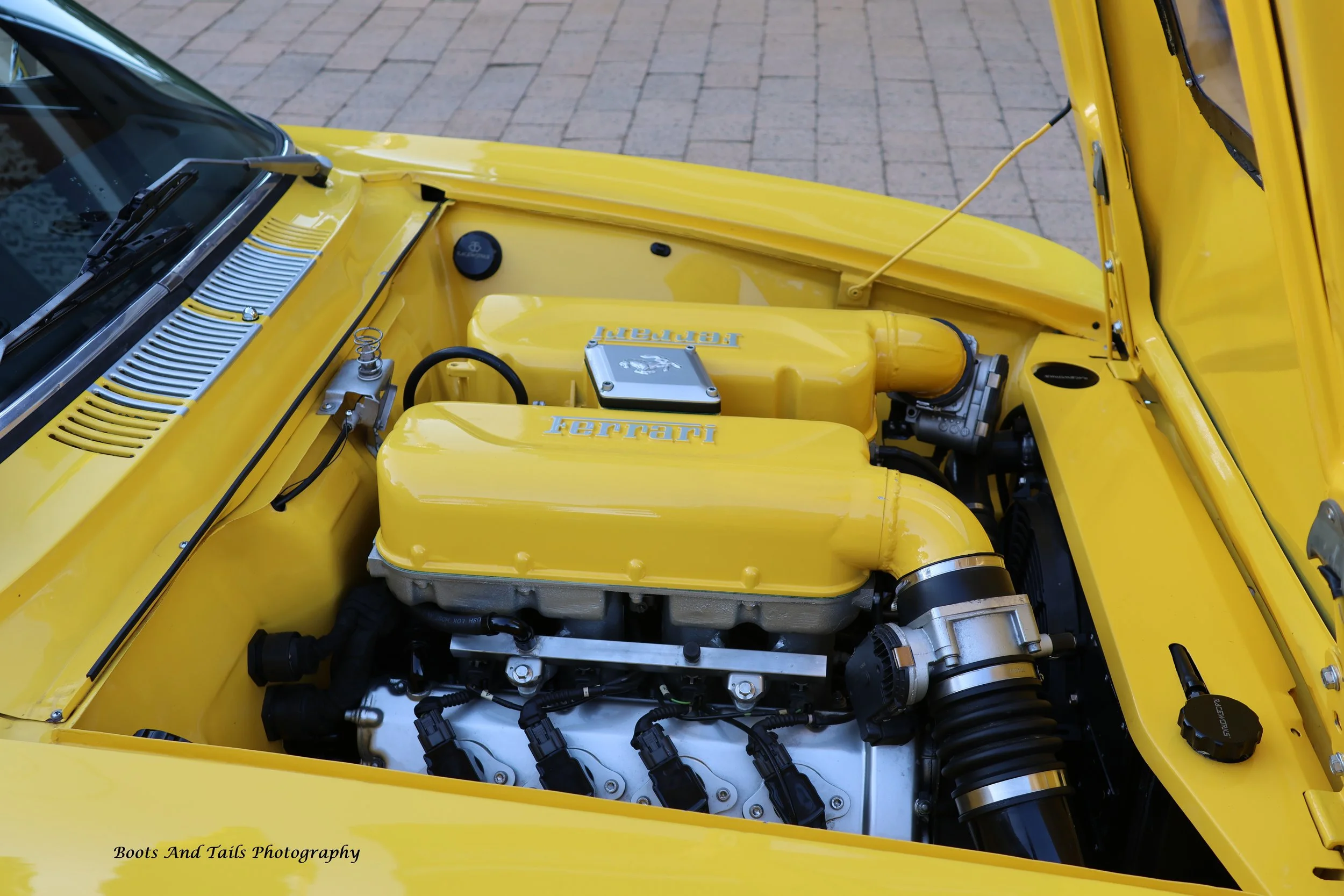 Yellow Alfa 2 Door Ferrari  Engine Hi Res Photo Shot