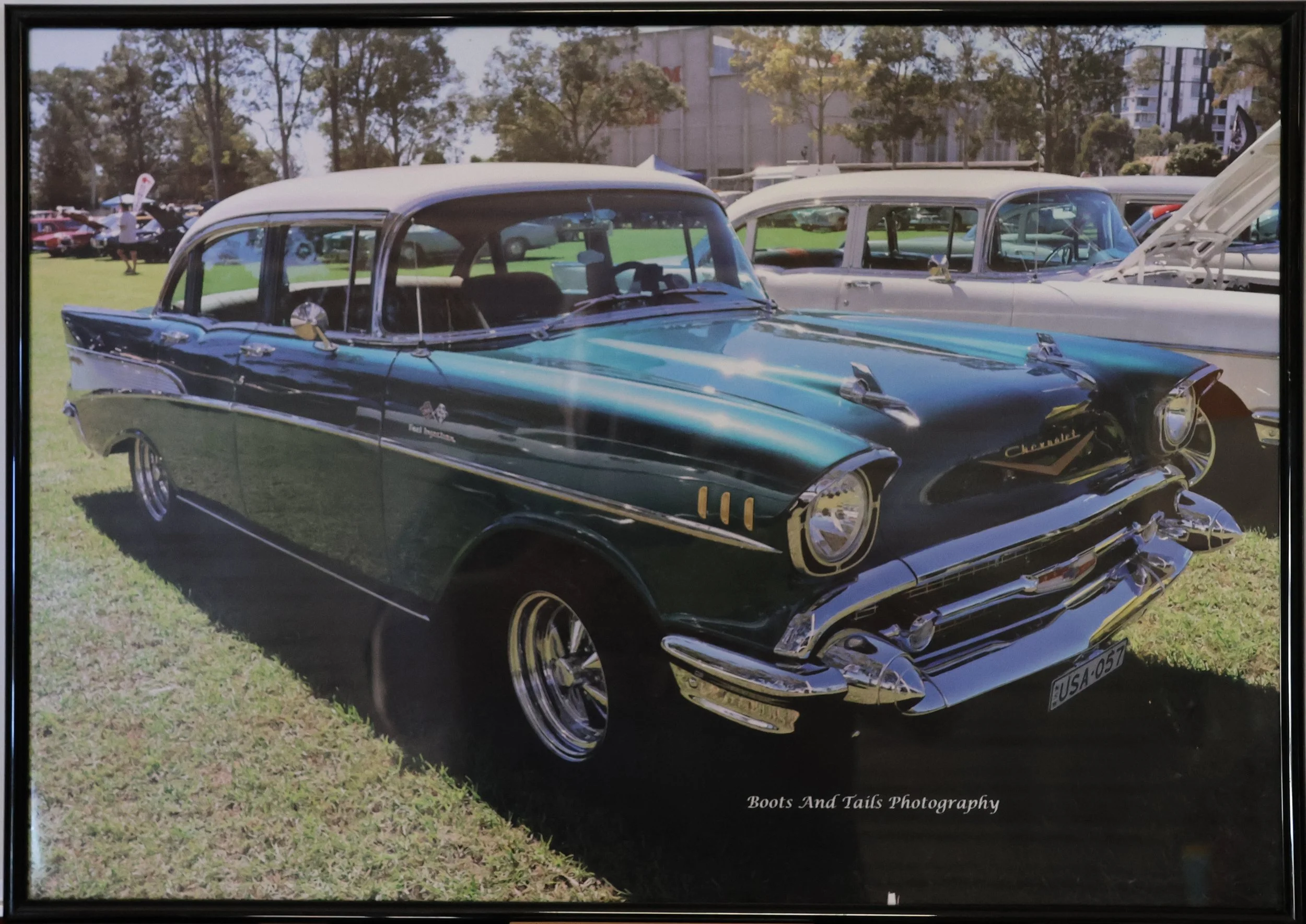 A2 Framed Print (420mm x 594mm ) Blue 1957 Chev
