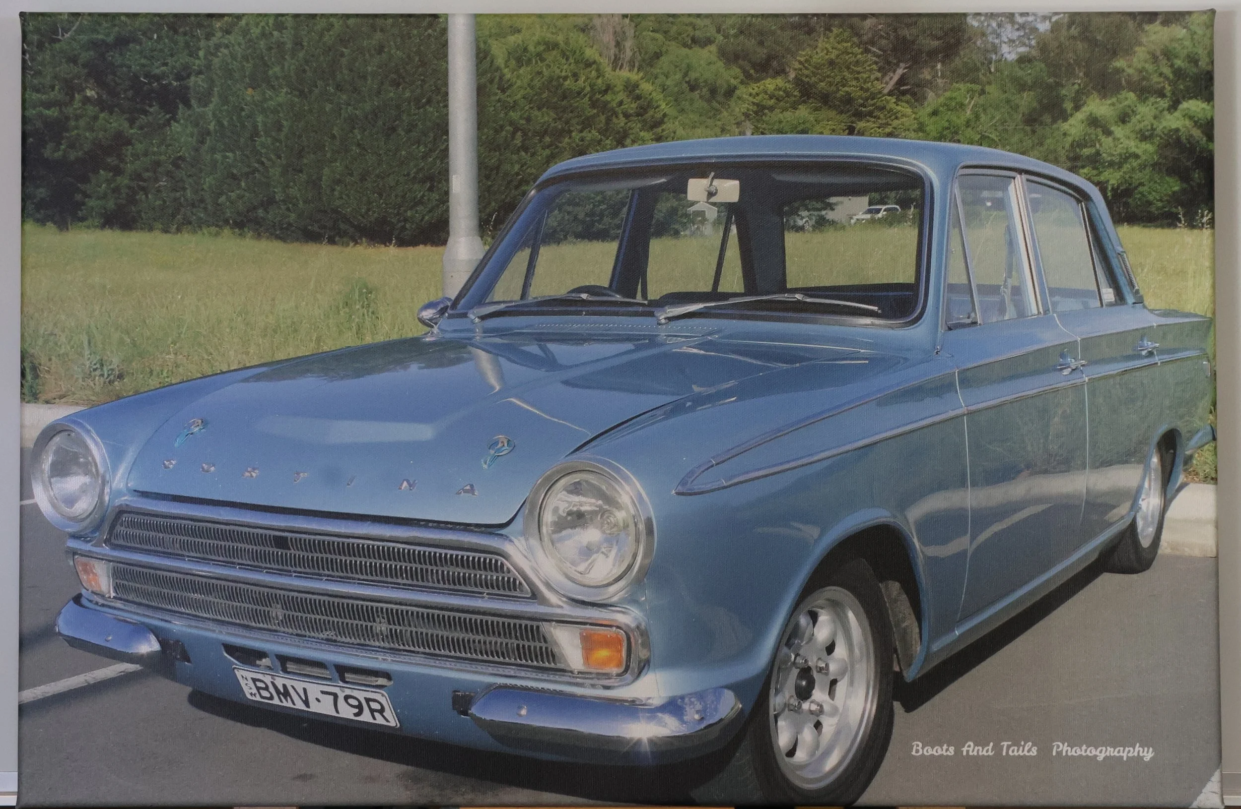 A2 Framed Print (420mm x 594mm ) 1960's Ford Cortina Blue on Canvas