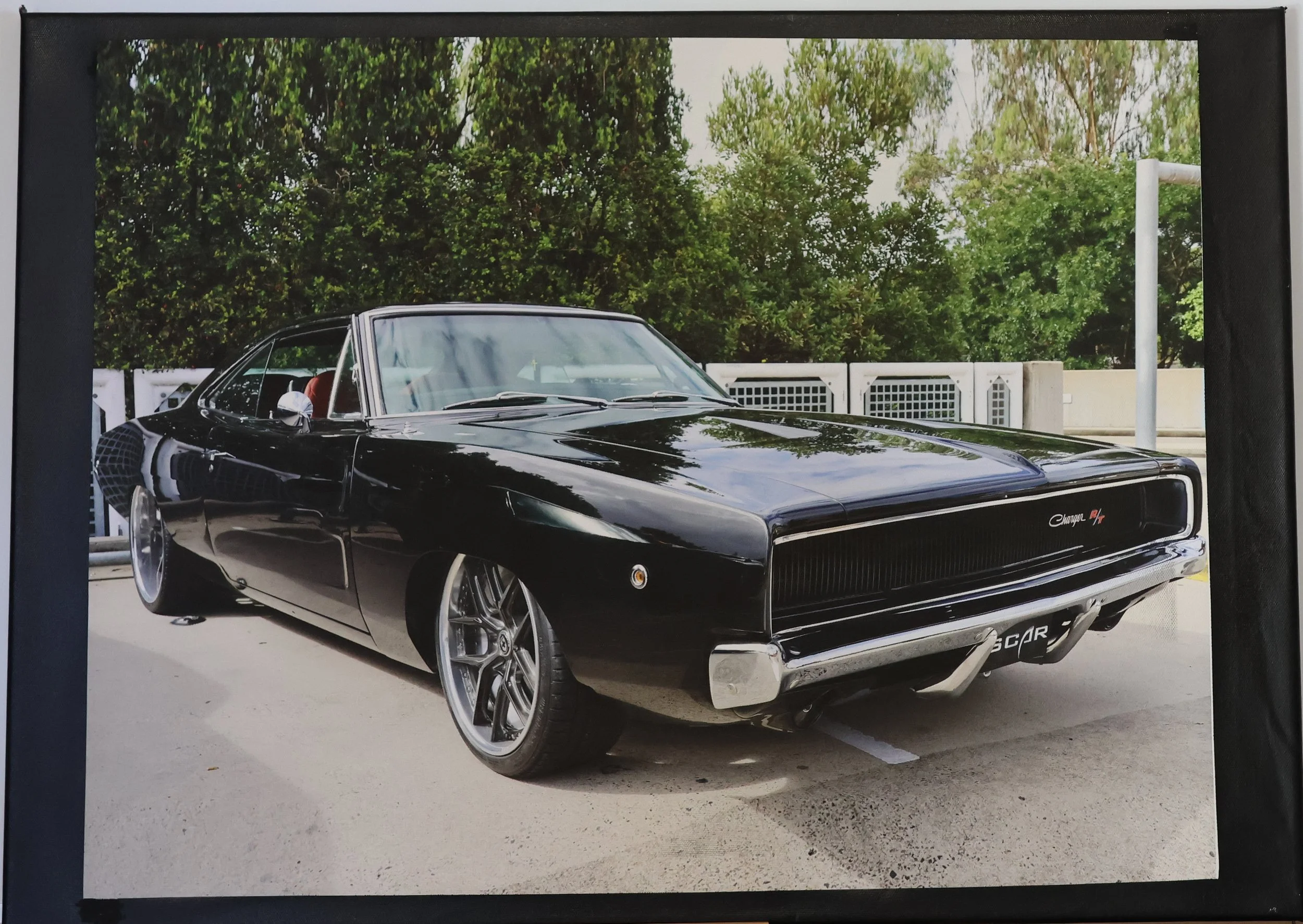 A2 Framed Print (420mm x 594mm ) Dodge Charger R/T Black On Canvas