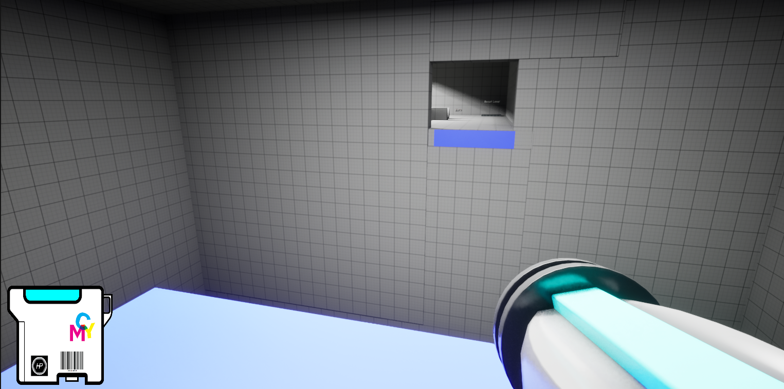 By combining Magenta and Cyan, our hero creates Blue. Blue blocks have a magnetic property that attract other nearby blocks! Our hero can ride block, attracted by a second, faraway block.