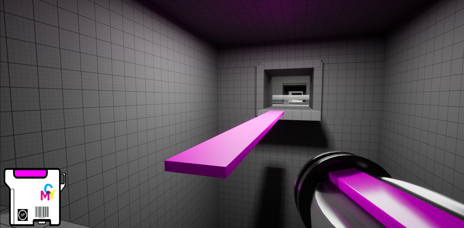 The Magenta makes any block immovable! Our hero uses this color to stop the moving platform, making it safe to jump on.