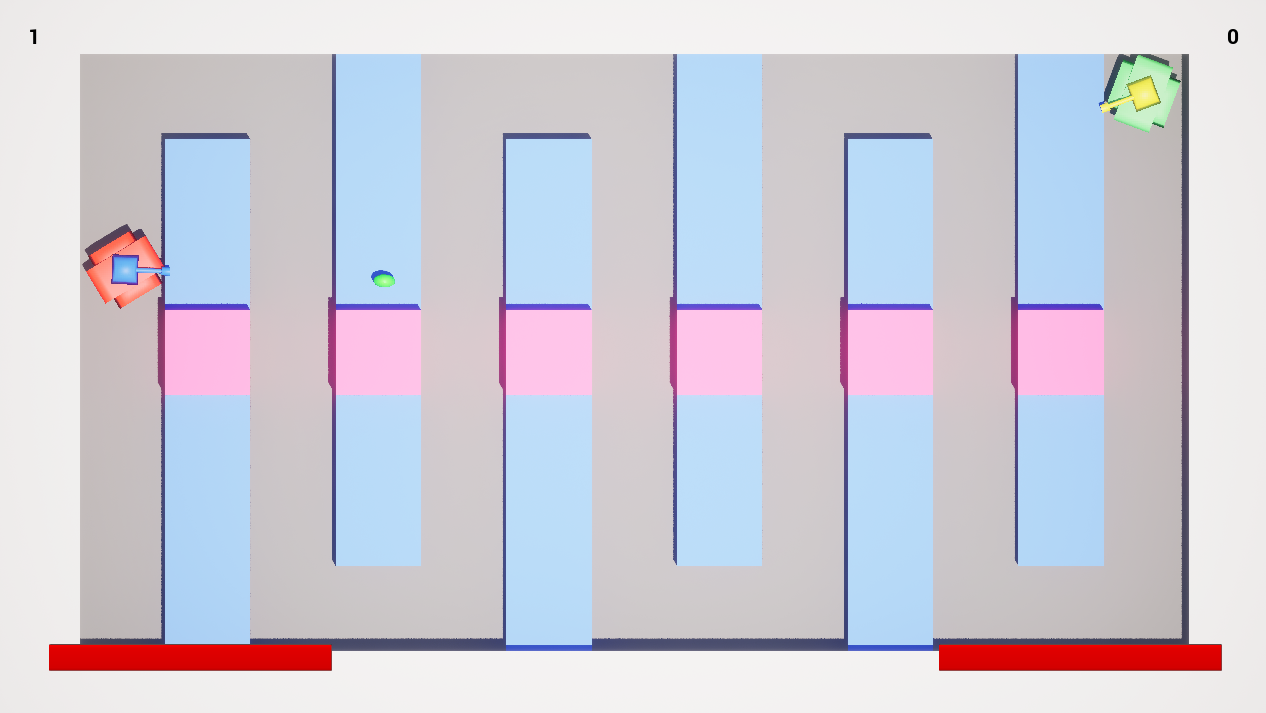 Around the various arenas are areas of water. Tanks cannot drive through the water, but they can shoot projectiles through them with no problem!