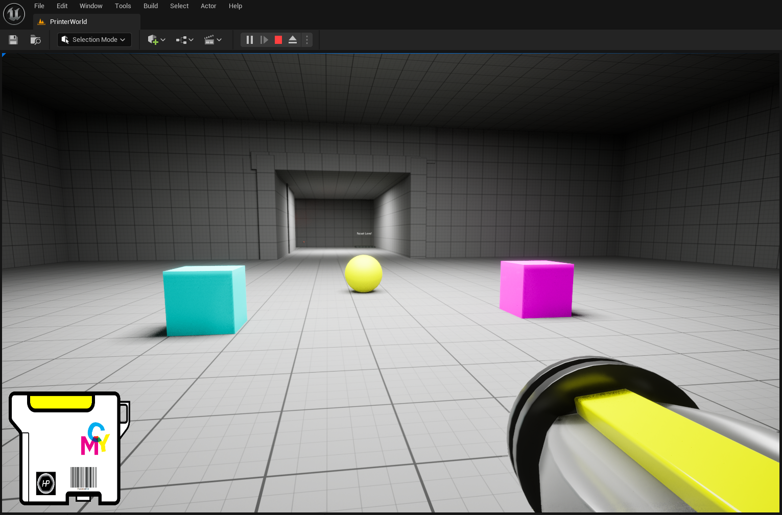 Printer Panic features a hero with the weapon that can change the colors and properties of blocks around him. He aims to take down The Paper Company that aims to bleed the world dry.