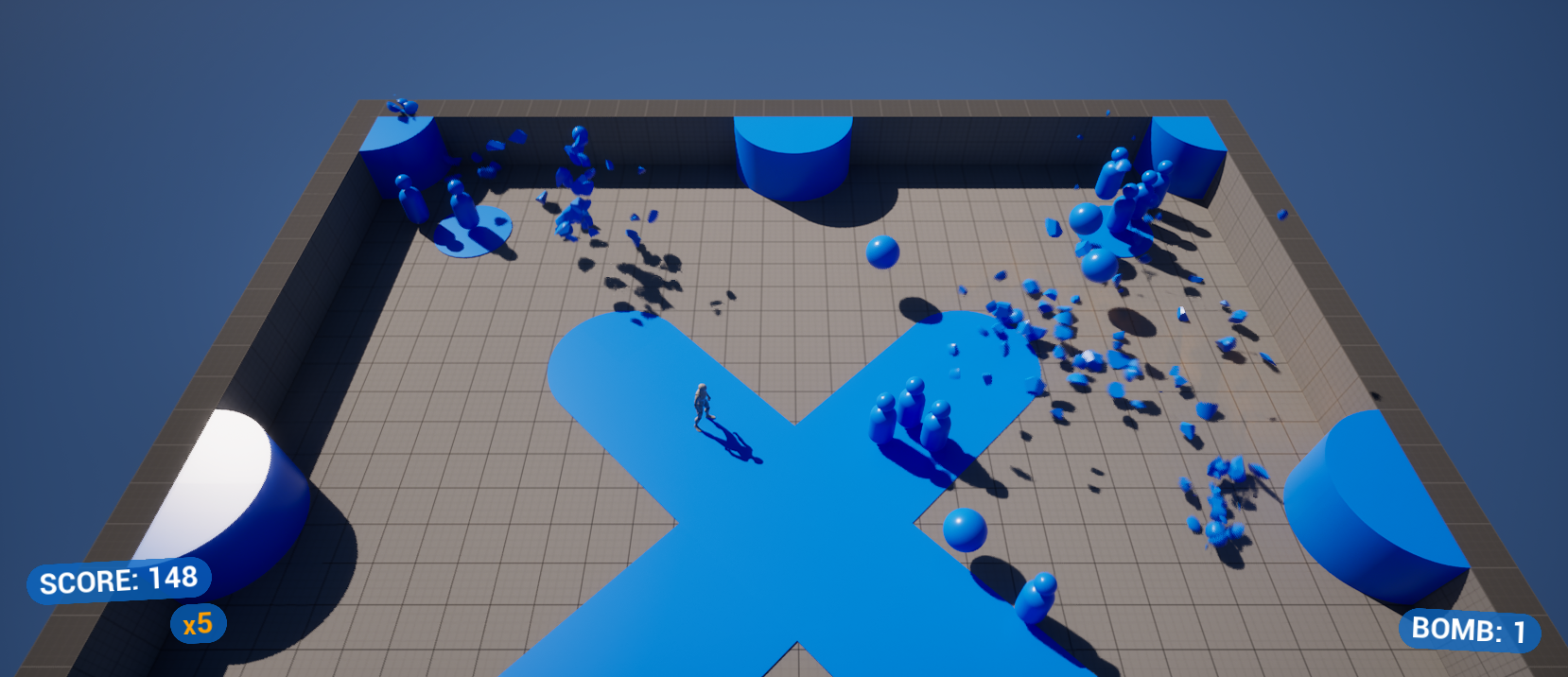 Unreal Engine's TwinSticks Variant was the foundation for the game. A lot of what the team needed regarding how the game would handle players aiming and shooting projectiles was already figured out. Instead of wasting time reinventing the wheel, the 