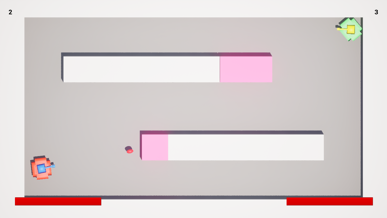 Pink blocks are destructible blocks. One shot will break them and create a new path for the tanks to tread through.