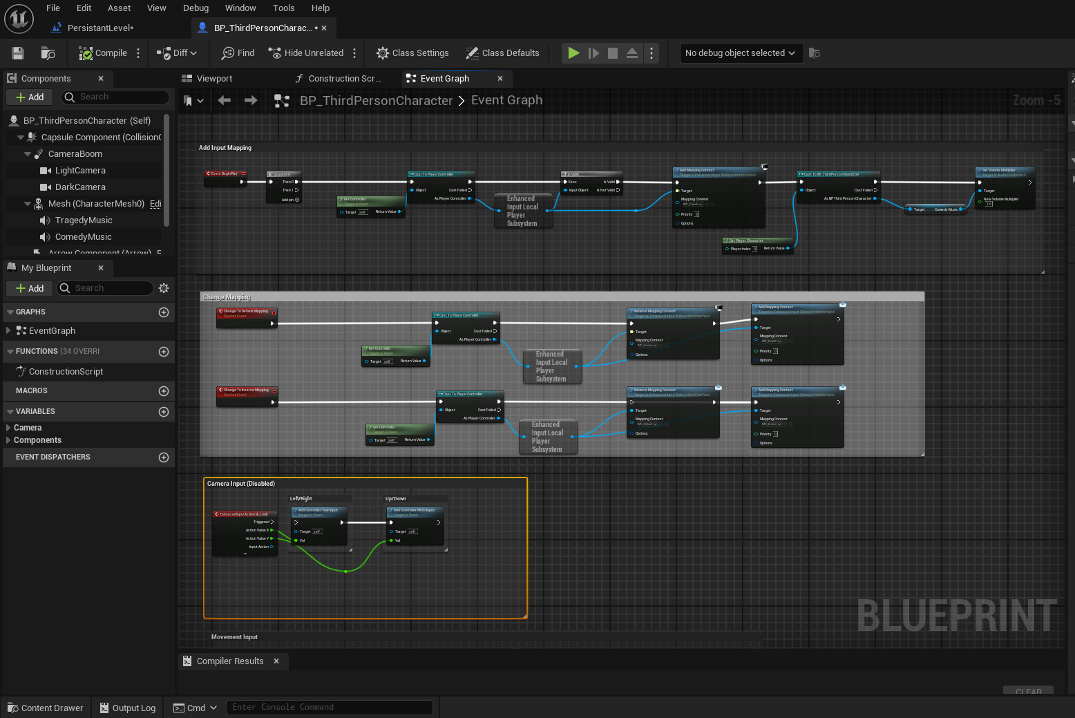 The control scheme was initially going to be inverted whenever the jester character embraced the Madness. After playtesting, the Game Jam team realized in light of all the other gameplay changes that occur when switching states, players were too diso