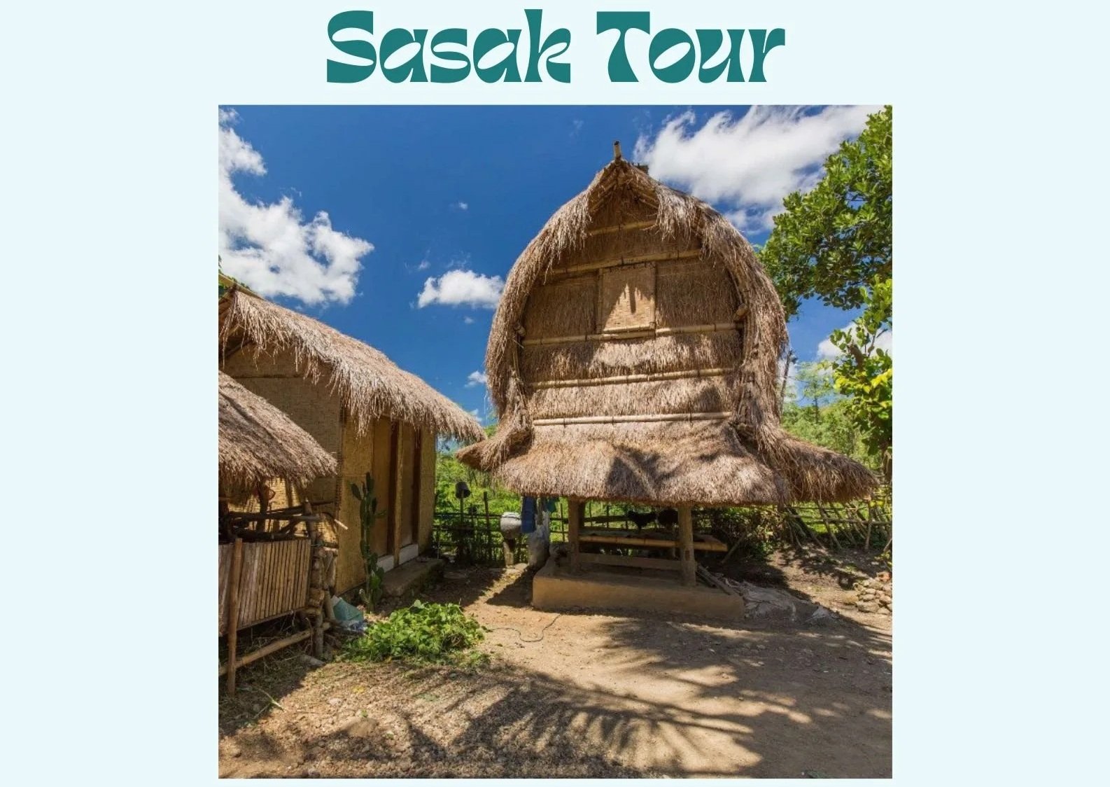 Traditional thatched roof hut surrounded by green trees and a bright blue sky, with the words 'Local Life & Culture' written at the top.