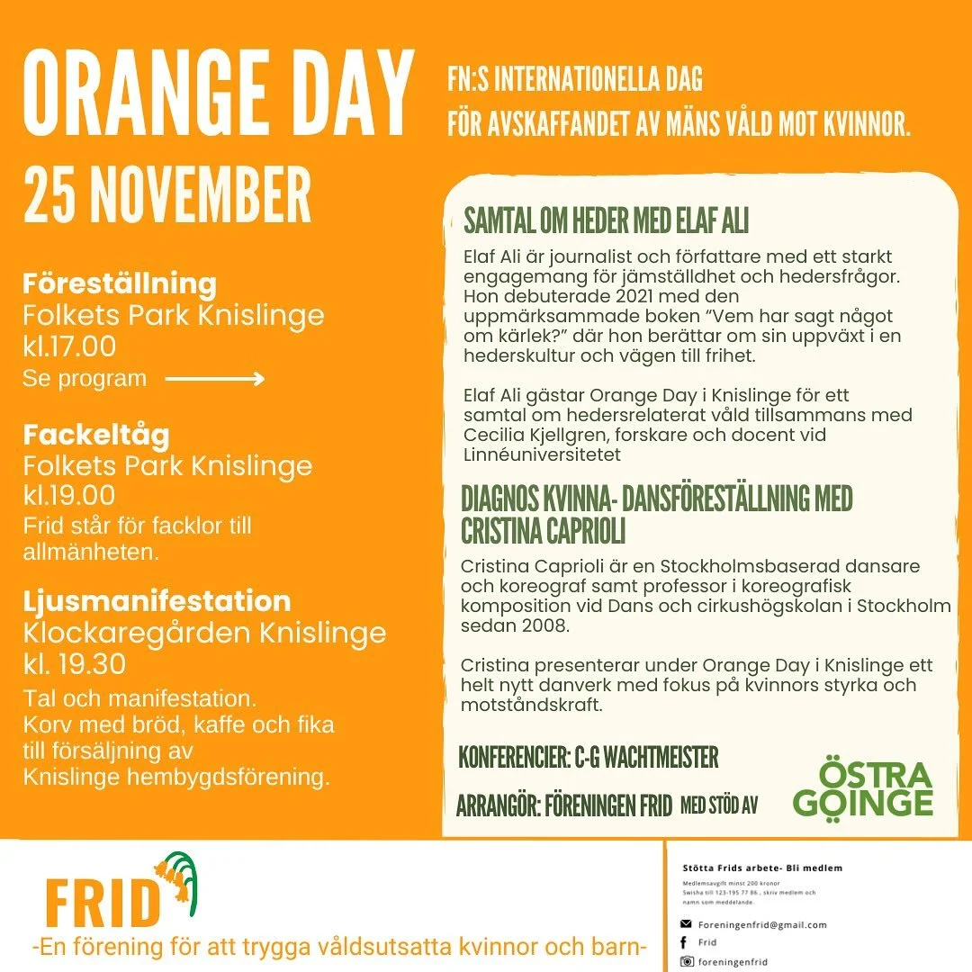 Kom till Knislinge den 25/11 och manifestera mot m&auml;ns v&aring;ld mot kvinnor tillsammans med oss i f&ouml;reningen FRID.