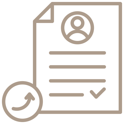 Icon of a resume or profile document with a user profile image and an arrow circling back