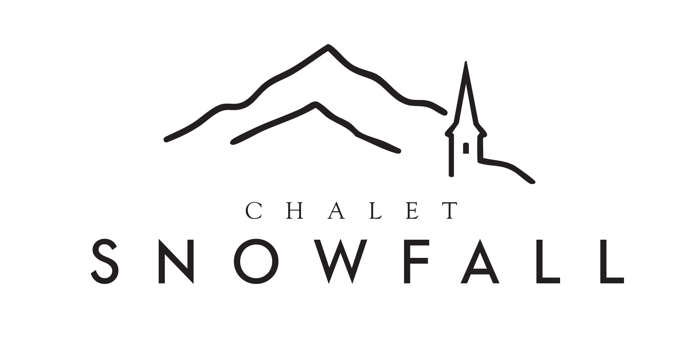 Chalet Snoweal logo featuring a drawing of mountains and a church.