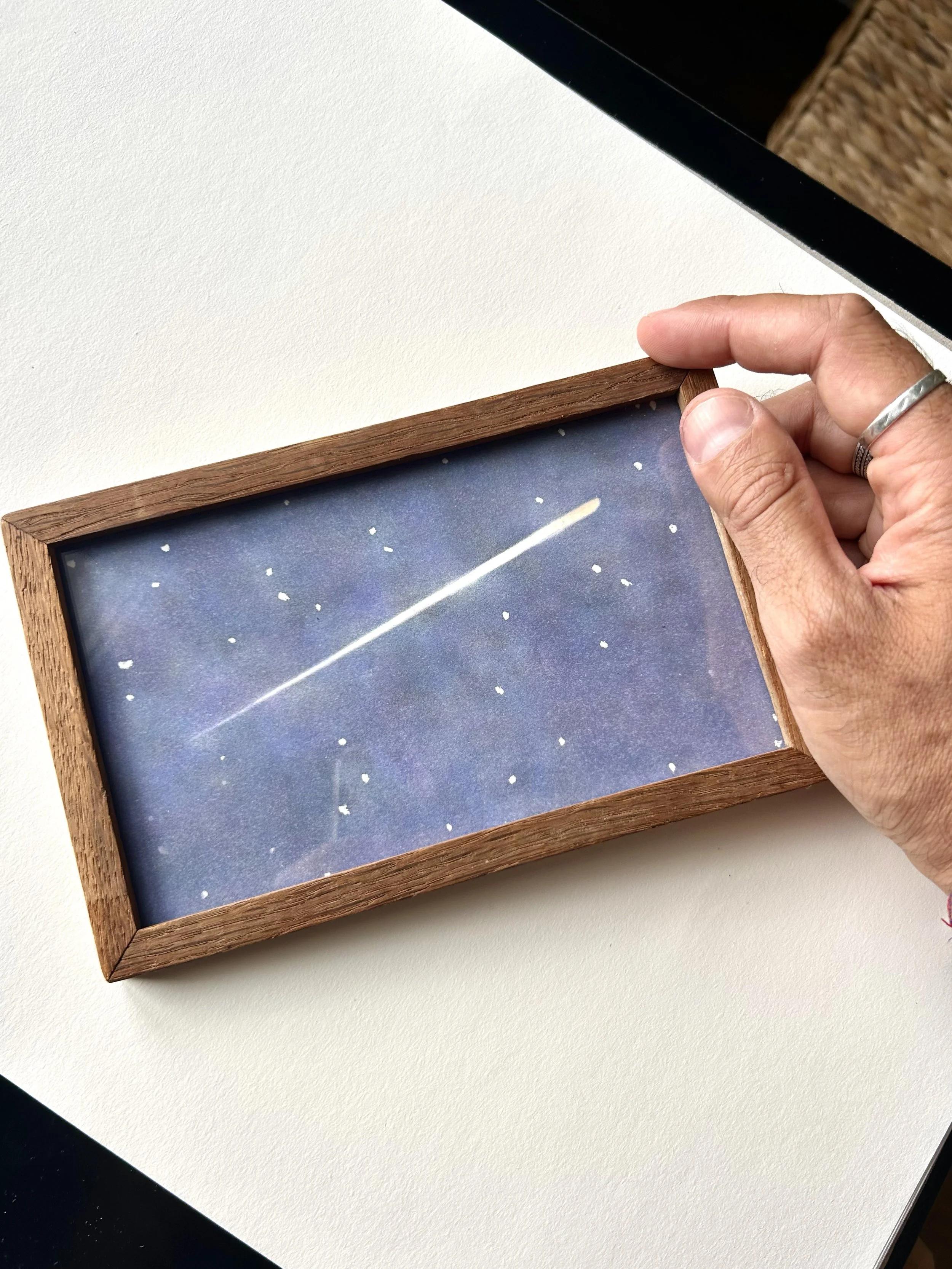 Mini illustration originale encadrée - Août, mois des étoiles filantes
